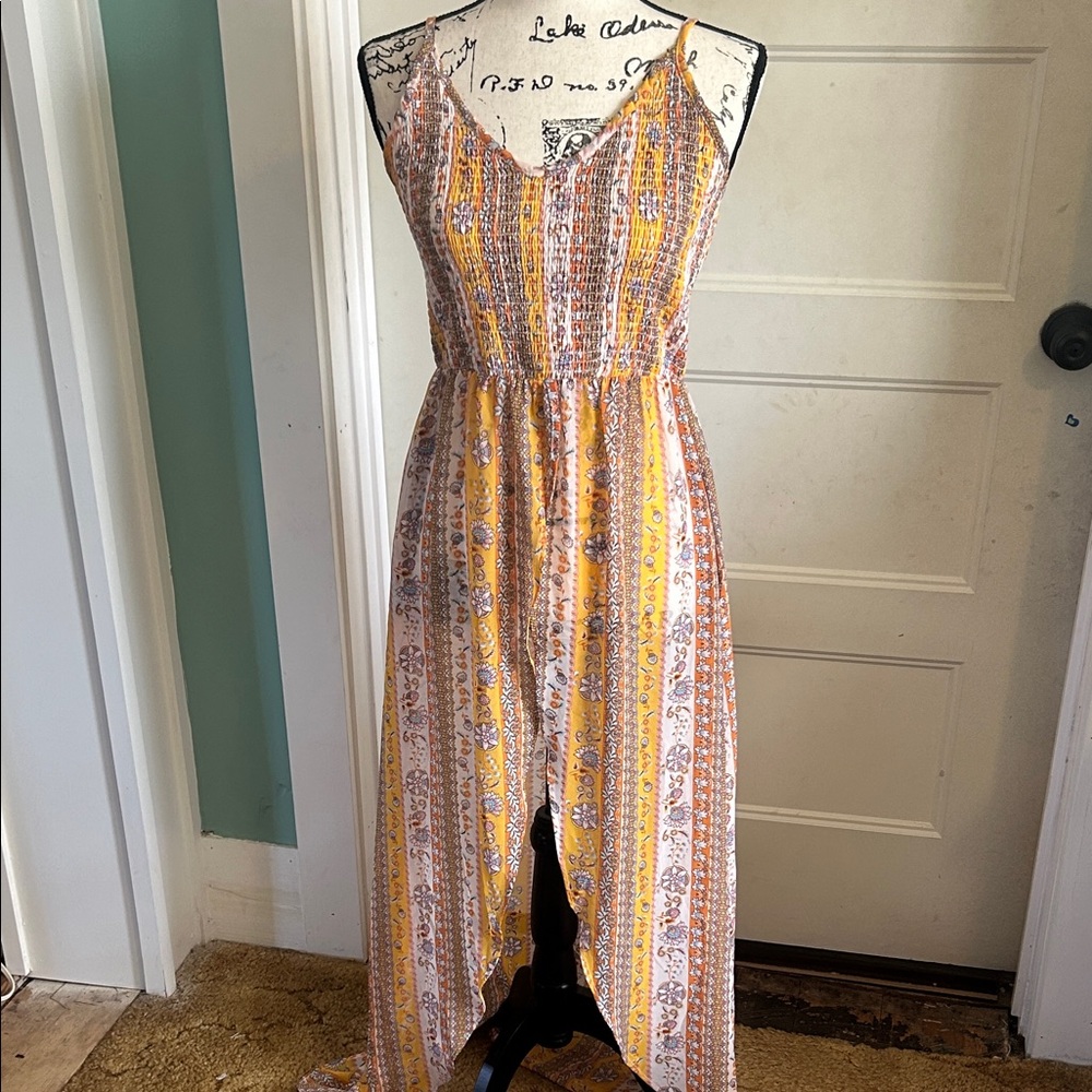 Elegant High-Low Yellow and Orange Dress